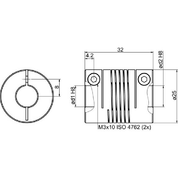 Accouplement flexible (D1=10 / D2=10) - Z 121.H03 Accouplement flexible (D1=10 / D2=10) - Z 121.H03-Lire la description