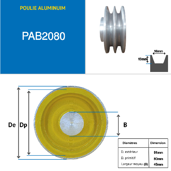Pulegge Pulegge trapezoidali piene PAB2080 Puleggia trapezoidale a 2 gole in alluminio tipo B diametro 080 mm-Leggi tutto
