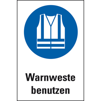 Gebots-Kombischild Warnweste benutzen, Kunststoff, 200x300mm, ASR A1.3, DIN EN ISO 7010 M003 und M015-Beschreibung lesen