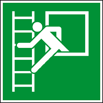 Rettungszeichen Notausstieg mit Fluchtleiter, Folie, selbstklebend, 200x200mm, ASR A1.3, DIN EN ISO 7010 E016-Beschreibung lesen