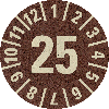 Prüfplakette 25, braun, Primärfaser-Graspapier, Ø 30mm, 18/Bogen