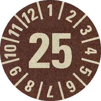 Prüfplakette 25, braun, Primärfaser-Graspapier, Ø 30mm, 18/Bogen-Beschreibung lesen