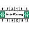 Prüfplakette letzte Wartung, 25-28, weiß/grün/schwarz, Folie, 18x33mm, 16/Bogen