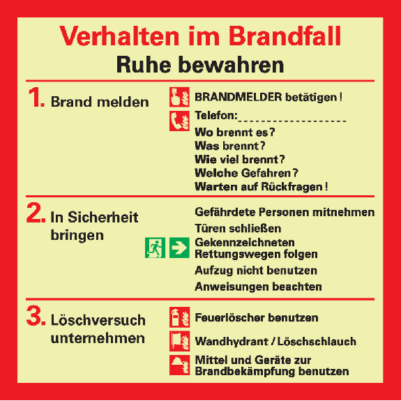 PERMALIGHT power langnachleuchtend Notfallplan Verhalten im Brandfall, Kunststoff, 200x200mm-Beschreibung lesen