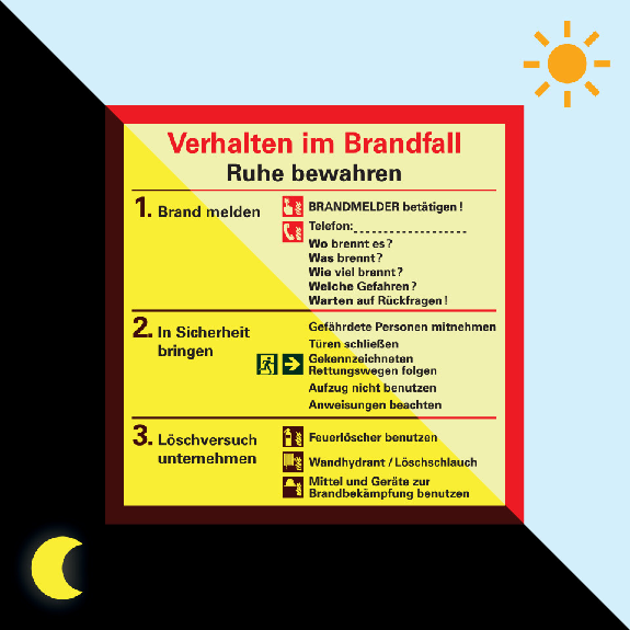 PERMALIGHT power langnachleuchtend Notfallplan Verhalten im Brandfall, Kunststoff, 200x200mm-Beschreibung lesen