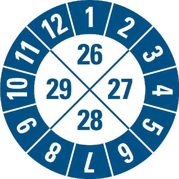 Prüfplakette, Jahresbereich 26-29, blau/weiß, Folie, selbstkl., Ø 20mm, 10/Bogen Prüfplakette, Jahresbereich 26-29, blau/weiß, Folie, selbstkl., Ø 20mm, 10/Bogen-Beschreibung lesen