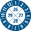 Prüfplakette, Jahresbereich 26-29, blau/weiß, Folie, selbstkl., Ø 20mm, 10/Bogen