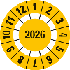 Prüfplakette 2026 mit Freifeldern,gelb,Folie,selbstklebend,Ø 30mm,10/Bogen