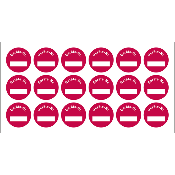 Inventaretikett Geräte-Nr., rot, Dokumentenfolie, selbstklebend, Ø 30mm, 18/Bogen Inventaretikett Geräte-Nr., rot, Dokumentenfolie, selbstklebend, Ø 30mm, 18/Bogen-Beschreibung lesen