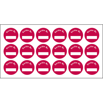 Inventaretikett Geräte-Nr., rot, Dokumentenfolie, selbstklebend, Ø 30mm, 18/Bogen-Beschreibung lesen