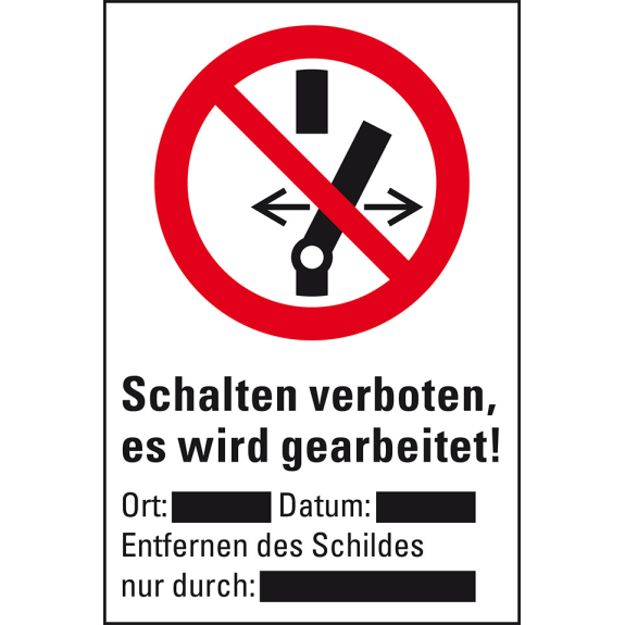 Verbots-Kombischild Schalten, Magnetfolie mit Schultafellack, 200x300mm, ASR A1.3, DIN EN ISO 7010 P031-Beschreibung lesen