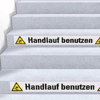 Treppenmarkierung Handlauf benutzen, mit 2 Piktogrammen,, Bodenmarkierungsfolie, 120x1000mm/W007-Beschreibung lesen