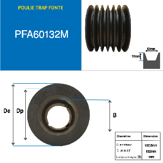 Poleas Poleas trapezoidales con cubo desmontable PFA60132M Polea trapezoidal de hierro fundido tipo SPA / A con cubo desmontable serie 2517 con 6 ranuras, diámetro de paso 132 mm-Leer más