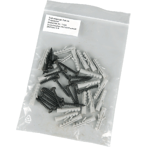 Befestigungs-Set, 20 Schrauben 4x30mm, 20 Fischer-Dübel S6 Befestigungs-Set, 20 Schrauben 4x30mm, 20 Fischer-Dübel S6-Beschreibung lesen