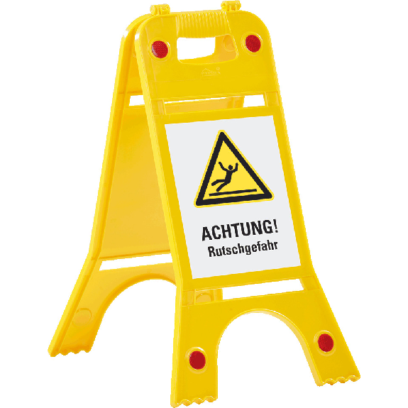 Warnaufsteller mit Reflektoren, ACHTUNG! Rutschgefahr, gelb, 245x620mm, ASR A1.3, DIN EN ISO 7010 Warnaufsteller mit Reflektoren, ACHTUNG! Rutschgefahr, gelb, 245x620mm, ASR A1.3, DIN EN ISO 7010-Beschreibung lesen