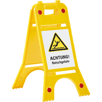 Warnaufsteller mit Reflektoren, ACHTUNG! Rutschgefahr, gelb, 245x620mm, ASR A1.3, DIN EN ISO 7010-Beschreibung lesen
