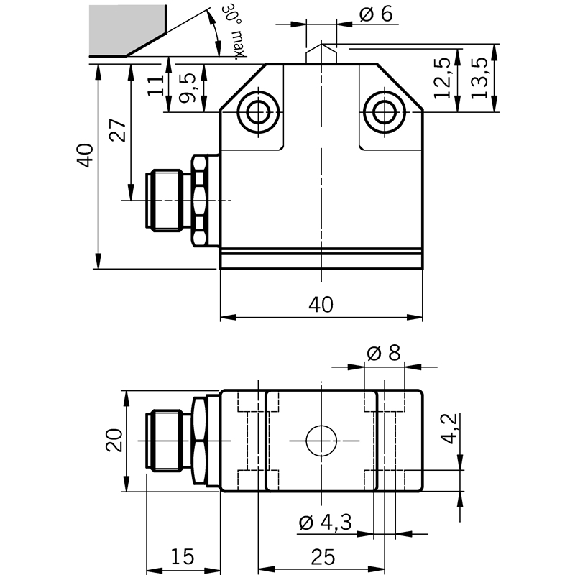 Fdc monopiste de précision N01, Poussoir à bille, SPDT, M12 4P - N01K550-MC1526-Lire la description