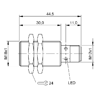 DPI M18 ANA 0-10V P1-5mm noyé 44,5(30)mm Laiton 15-30Vdc / M12 3P - BAW M18ME-UAC50B-S04G (BAW0025)-Lire la description