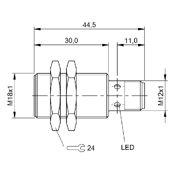 DPI M18 ANA 0-10V P1-5mm noyé 44,5(30)mm Laiton 15-30Vdc / M12 3P - BAW M18ME-UAC50B-S04G (BAW0025)-Lire la description