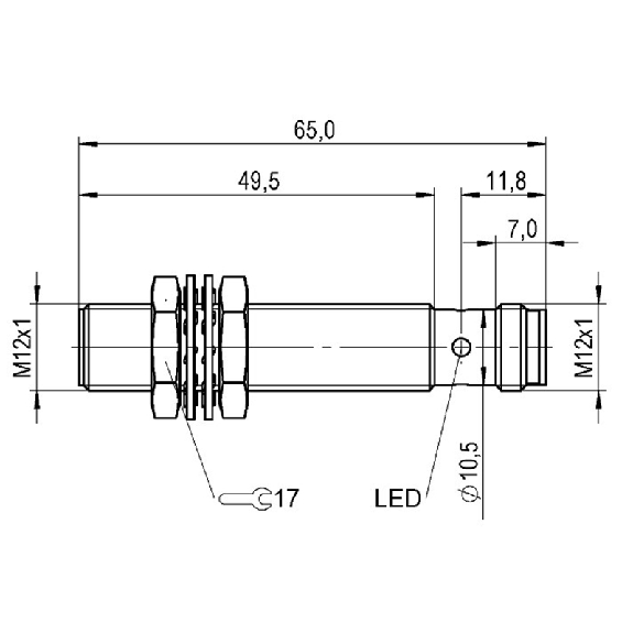 DPI M12 ANA 0-10V P0,2-3,5mm noyé 65(49,5mm) Laiton 15-30Vdc / M12 4P - BAW M12MI-UAC35C-S04G (BAW004C)-Lire la description