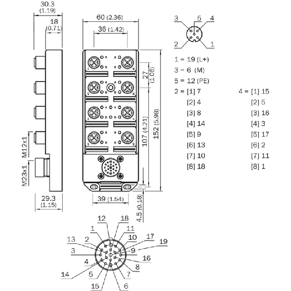 Répartiteur 8xM12 5p PNP LED; Câble M23 19p - SBL-08D12-SE Répartiteur 8xM12 5p PNP LED; Câble M23 19p - SBL-08D12-SE-Lire la description