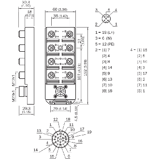 Répartiteur 8xM12 5p PNP LED; Câble M23 19p - SBL-08D12-SE-Lire la description