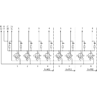 Répartiteur 6xM12 4p LED PNP; M23 12p - 27764 | MVB6-V-Lire la description