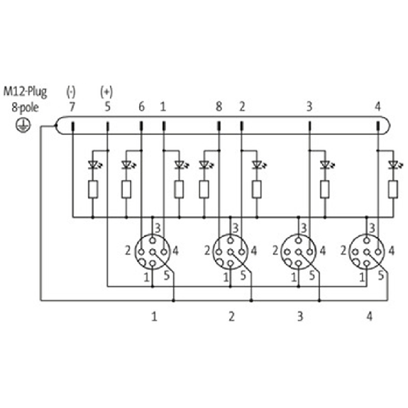 Répartiteur 4xM12 4p PNP LED; M12 8p - 8000-84470-0000000-Lire la description