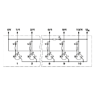 Répartiteur 4xM08A Fem 3p PNP; M12 - SACB- 4/3-L-M12-M8 HD-Lire la description
