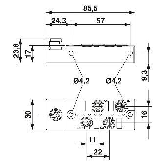 Répartiteur 4xM08A Fem 3p PNP; M12 - SACB- 4/3-L-M12-M8 HD-Lire la description