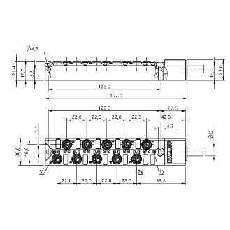 Répartiteur 10xM8 3p PNP LED; Câble PUR Noir Cpc 3m - BPI AM303P-5K-B0-KPXC0-030 (BPI00E2)-Lire la description