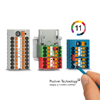 Bloc distributeur, 450V, 24A, Push-in, 6x 0,14-4mm², noir/jaune - PTFIX 6X2,5-FE-Lire la description