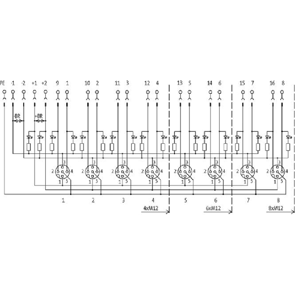 Répartiteur 8xM12 5p NPN LED, sans capot - 276565 | MVA8-U-YH-NP Répartiteur 8xM12 5p NPN LED, sans capot - 276565 | MVA8-U-YH-NP-Lire la description