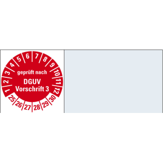Kabelprüfplakette gepr.n.DGUV Vorschrift 3, 25-30, rot, Folie, 20x50mm, 16/Bogen-Beschreibung lesen