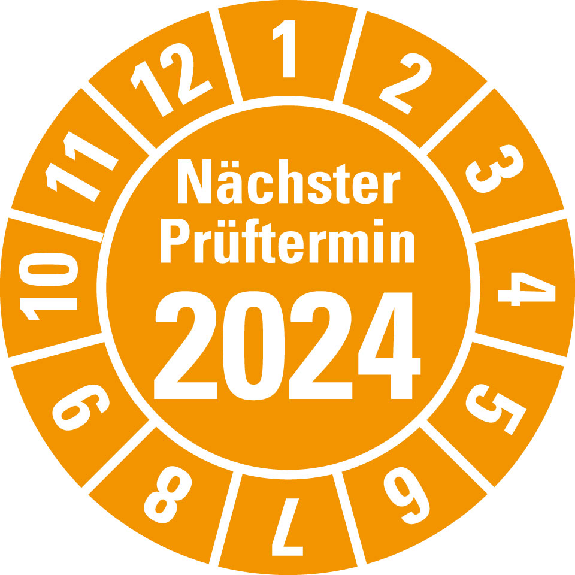 Prüfplakette Nächster Prüftermin 2024,orange,Folie,selbstkl.,Ø 30mm,10/Bogen Prüfplakette Nächster Prüftermin 2024,orange,Folie,selbstkl.,Ø 30mm,10/Bogen-Beschreibung lesen