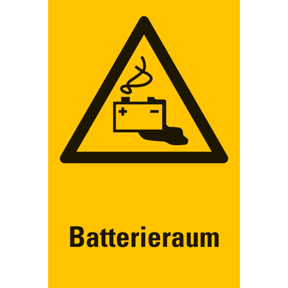 Warnschild Batterieraum, Kunststoff, 300x200 mm Warnschild Batterieraum, Kunststoff, 300x200 mm-Beschreibung lesen