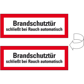 Feuerwehrschild Brandschutztür schließt bei Rauch..., doppelseitig, Folie, 210x74mm, DIN 4066-Beschreibung lesen