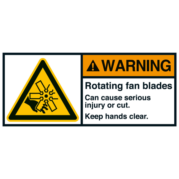 ANSI-Aufkleber WARNING Rotating fan blades,UL anerk.,Folie,45x100mm,2/Bogen ANSI-Aufkleber WARNING Rotating fan blades,UL anerk.,Folie,45x100mm,2/Bogen-Beschreibung lesen