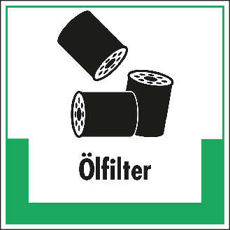 Abfallkennzeichen Ölfilter, mit Symbol und Text, Folie, selbstklebend, 200x200mm-Beschreibung lesen
