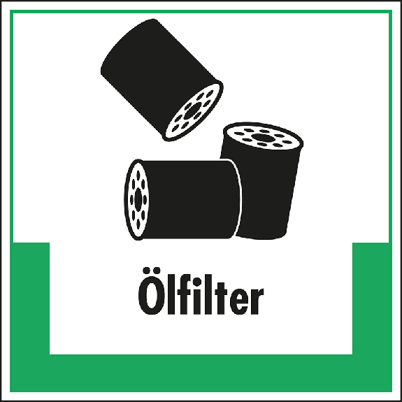 Abfallkennzeichen Ölfilter, mit Symbol und Text, Folie, selbstklebend, 200x200mm Abfallkennzeichen Ölfilter, mit Symbol und Text, Folie, selbstklebend, 200x200mm-Beschreibung lesen