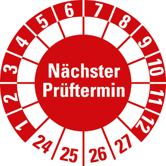 Prüfplakette Nächster Prüftermin 24-27,rot,Folie,selbstklebend,Ø 30mm,10/Bogen Prüfplakette Nächster Prüftermin 24-27,rot,Folie,selbstklebend,Ø 30mm,10/Bogen-Beschreibung lesen