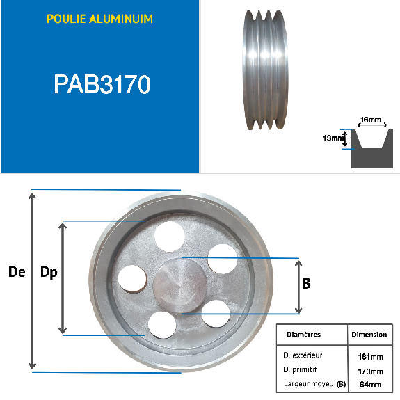 Pulegge Pulegge trapezoidali piene PAB3170 puleggia trapezoidale in alluminio 3 gole tipo B diametro 170 mm-Leggi tutto