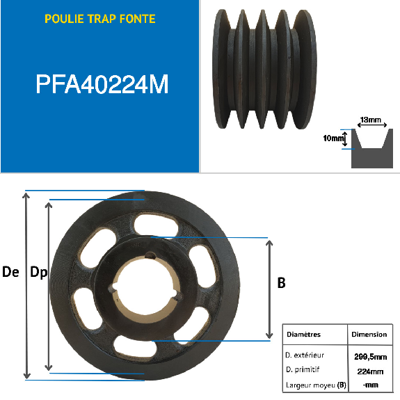 Poleas Poleas trapezoidales con cubo desmontable PFA40224M Polea trapezoidal de hierro fundido tipo SPA / A con cubo desmontable serie 3020 con 4 ranuras, diámetro de paso 224 mm-Leer más