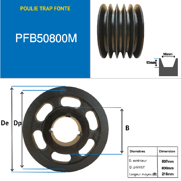 Poleas Poleas trapezoidales con cubo desmontable PFB50800M Polea trapezoidal de hierro fundido tipo SPB / B con cubo desmontable serie 4040 con 5 ranuras, diámetro de paso 800 mm-Leer más