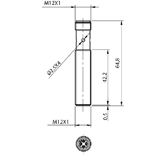 DPI M12 PNP NO P2mm noyé 64,8(42,2)mm Laiton 10-30Vdc M12 4P - AM1/AP-1H-Lire la description