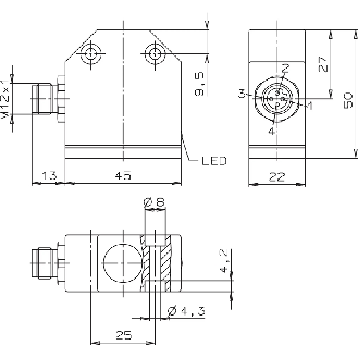 Boîtier monopiste inductif PNP NO+NF P5mm 10-55Vdc, M12 4P - ESN10B050UP048LKS01-M-Lire la description