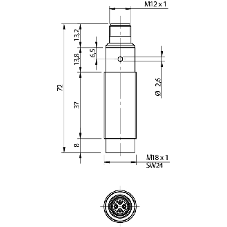 DPI M18 PNP/NPN NO+NF P8mm non noyé 72(45)mm Laiton M12 4P - PK3/00-2H-Lire la description