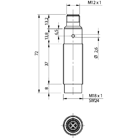 DPI M18 PNP/NPN NO+NF P8mm non noyé 72(45)mm Laiton M12 4P - PK3/00-2H-Lire la description