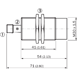 DPI M30 PNP NF P20mm non noyé 71(41)mm Laiton 10-30Vdc / M12 4P - IME30-20NPOZC0S-Lire la description