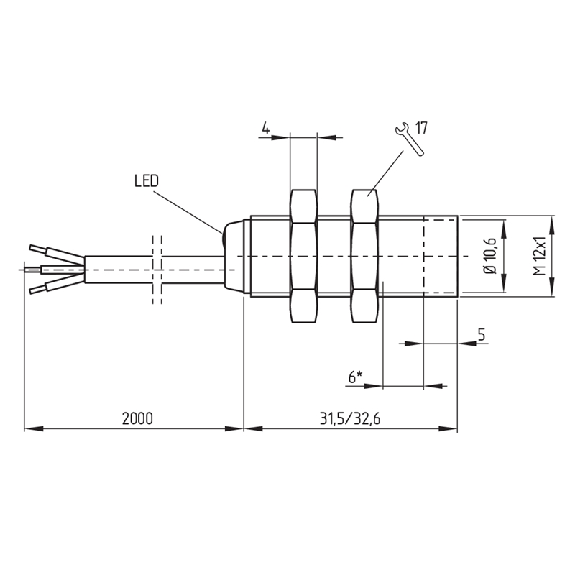 DPI M12 PNP NF P2mm noyé 31,5mm Laiton 10-30Vdc / Câble 2m PVC - IFL 2-12M-01P-Lire la description